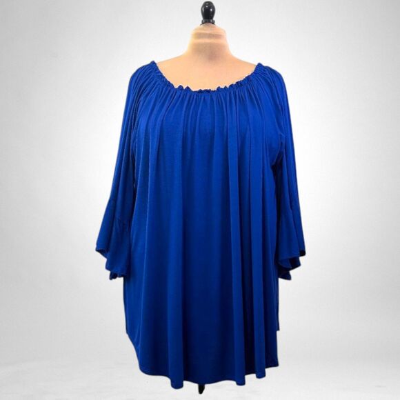24seven Comfort Apparel Royal Blue Bell Sleeve Loose Fit Tunic Top, NWT! Size 3X - Picture 1 of 7